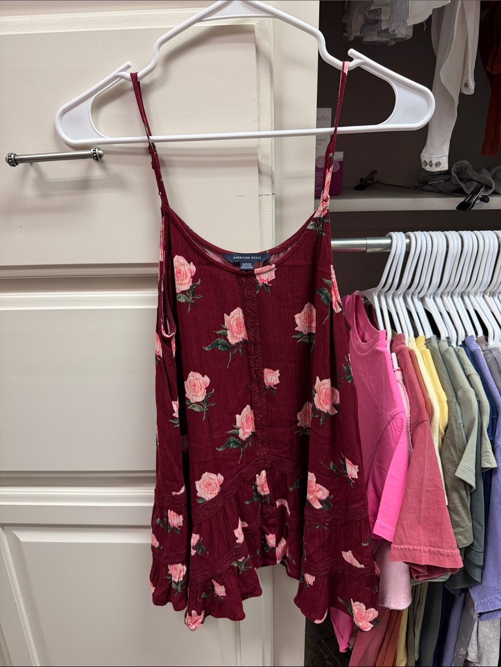 American Eagle Outfitters Burgundy Floral Ruffle Cami
